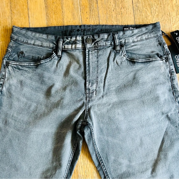 NWT Buffalo David Bitton Men's Grey Sanded Six-X Straight Stretch Jeans 36x30 - Picture 3 of 11